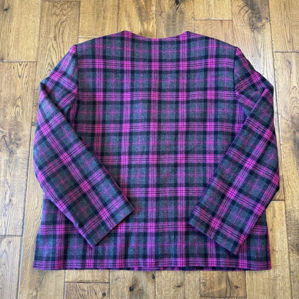 VTG 2 PC Joan Leslie Wool Blend Blazer & Sweater Sz 16/XL Fucia Plaid 90s - Picture 7 of 13